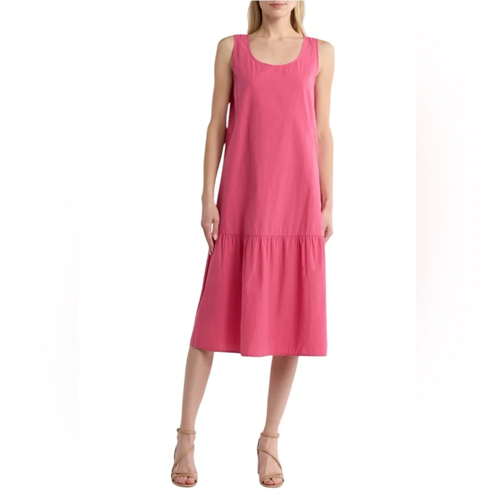 NWT Eileen Fisher Tiered Organic Cotton Midi summer lagenlook vacation Dress XL